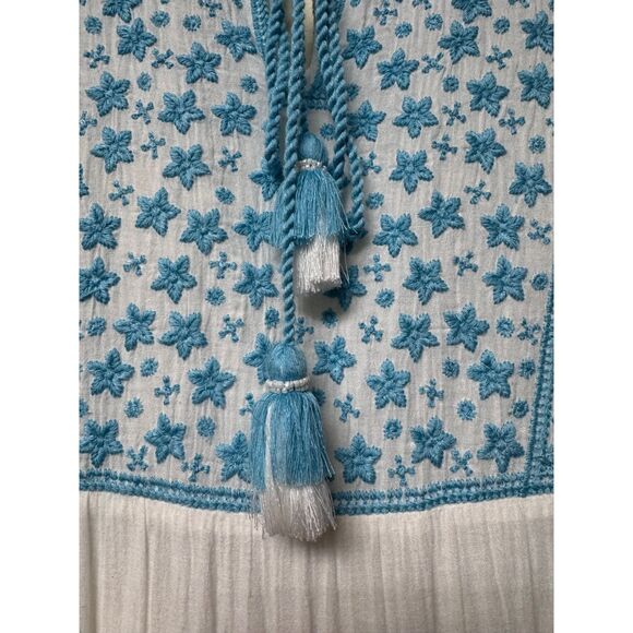 SOFT SURROUNDINGS Juniper Dress White Turquoise Embroidery, Midi, Sz M - Picture 5 of 13